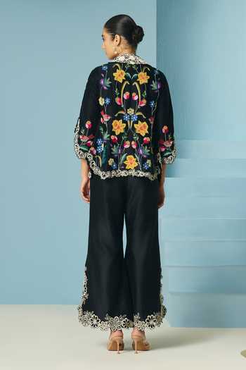 Shop_Chandrima_Black Chanderi Cut Work Bell Bottom Pant _at_Aza_Fashions