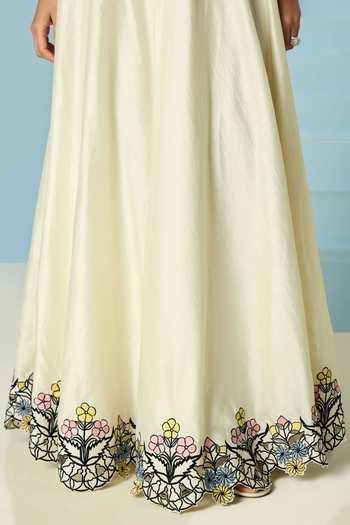 Buy_Chandrima_Ivory Chanderi Cut Work Contrast Lehenga _Online_at_Aza_Fashions