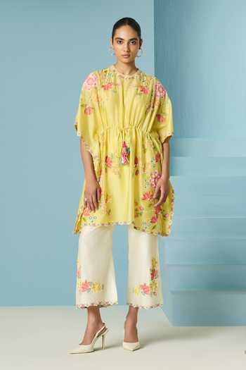 Buy_Chandrima_Ivory Chanderi Embroidery, Beads Straight Pant _at_Aza_Fashions