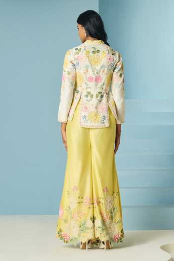 Shop_Chandrima_Yellow Chanderi Embroidery, Beads, Applique Butter Sharara _at_Aza_Fashions