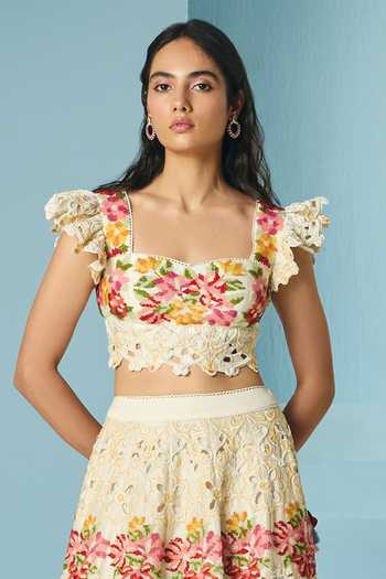 Chandrima_Ivory Chanderi Beads, Cut Work Beadwork Lehenga _Online_at_Aza_Fashions