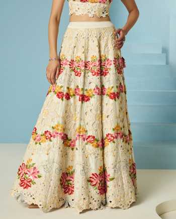 Shop_Chandrima_Ivory Chanderi Beads, Cut Work Beadwork Lehenga _Online_at_Aza_Fashions