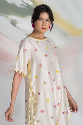 Ilk_Pink Silk, Chanderi, Satin Embroidery Round Neck, Yes Dity Edge Long Kurta _Online_at_Aza_Fashions