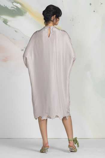 Buy_Ilk_Grey Silk Embroidery Keyhole Neck Terrain Kaftan Dress _Online_at_Aza_Fashions