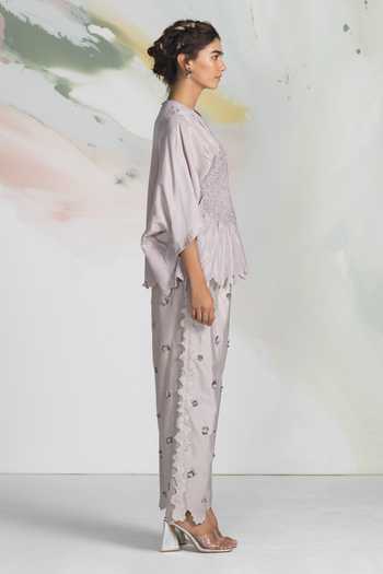 Ilk_Grey Silk, Chanderi, Satin Embroidery Hola Pant _Online_at_Aza_Fashions