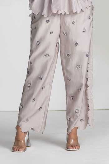 Buy_Ilk_Grey Silk, Chanderi, Satin Embroidery Hola Pant _Online_at_Aza_Fashions