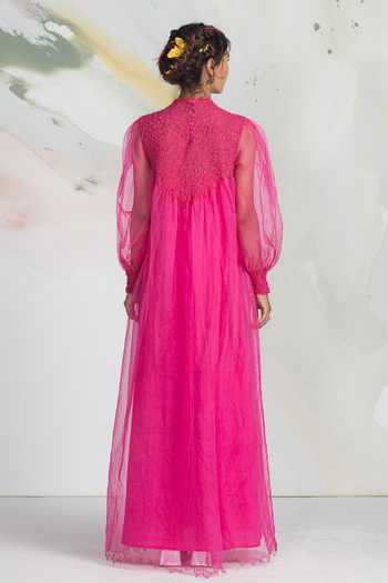 Shop_Ilk_Pink Silk Organza Smocking Bloom Gown _at_Aza_Fashions