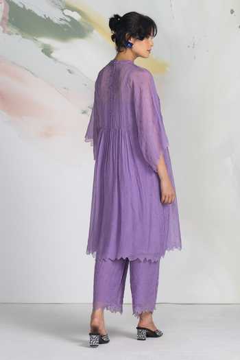 Shop_Ilk_Lavender Organza, Mukaish Smocking Wisteria Smocked Kurta _at_Aza_Fashions