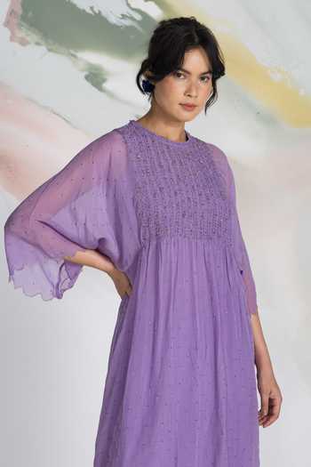Buy_Ilk_Lavender Organza, Mukaish Smocking Wisteria Smocked Kurta _Online_at_Aza_Fashions
