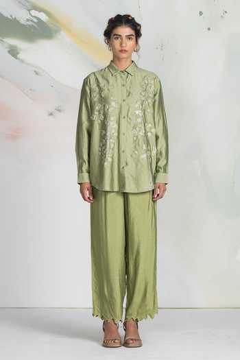 Buy_Ilk_Green Silk Embroidery Grove Shirt _Online_at_Aza_Fashions