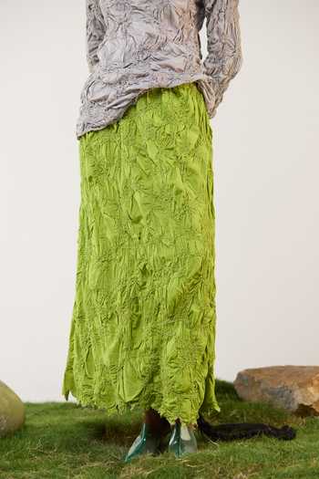 Ilk_Lime Silk Smocking Fern Skirt _Online_at_Aza_Fashions