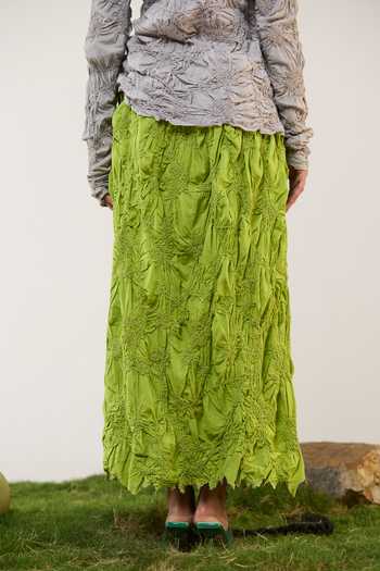 Shop_Ilk_Lime Silk Smocking Fern Skirt _at_Aza_Fashions
