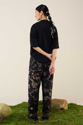 Buy_Ilk_Black Silk, Modal Applique, Metallic Thread, Smocking Twilight Lurex Top 