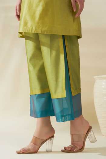 Buy_Origani_Blue Chanderi Silk Embroidery, Applique V-neck, Yes Kurta And Pant Set 