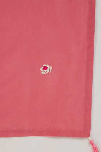 Origani_Pink Chanderi Silk Applique Mandarin Panelled Embroidered Kurta And Pant Set 
