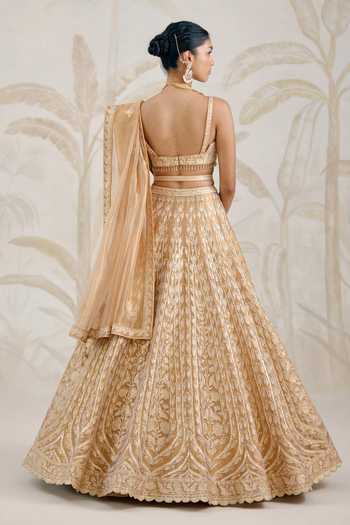Shop_Shyam Narayan Prasad_Gold Silk, Organza, Tissue Gota Patti, Tassels Embroidered Lehenga Set _at_Aza_Fashions