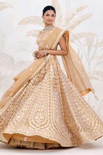 Buy_Shyam Narayan Prasad_Gold Silk, Organza, Tissue Gota Patti, Tassels Embroidered Lehenga Set _Online_at_Aza_Fashions