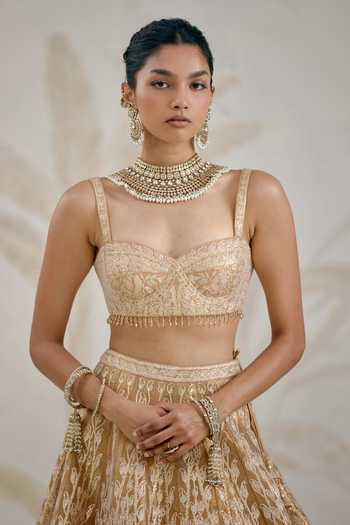 Buy_Shyam Narayan Prasad_Gold Silk, Organza, Tissue Gota Patti, Tassels Embroidered Lehenga Set 