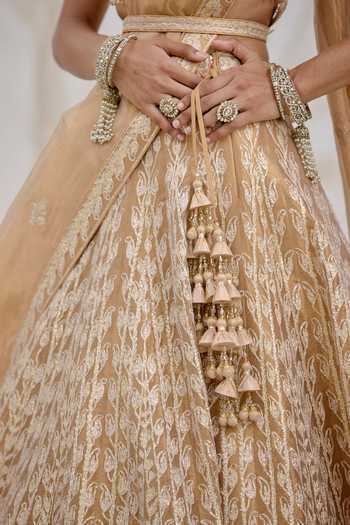 Buy_Shyam Narayan Prasad_Gold Silk, Organza, Tissue Gota Patti, Tassels Embroidered Lehenga Set _Online