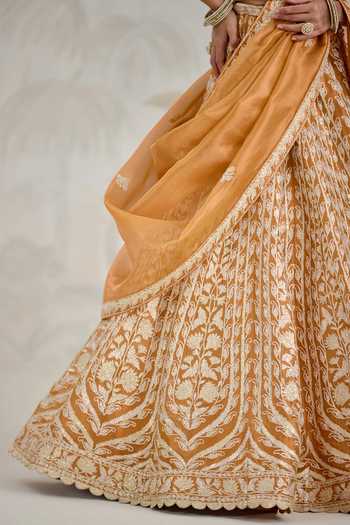 Shop_Shyam Narayan Prasad_Orange Silk, Organza, Tissue Gota Patti Sweetheart Neck Embroidered Lehenga Set _Online