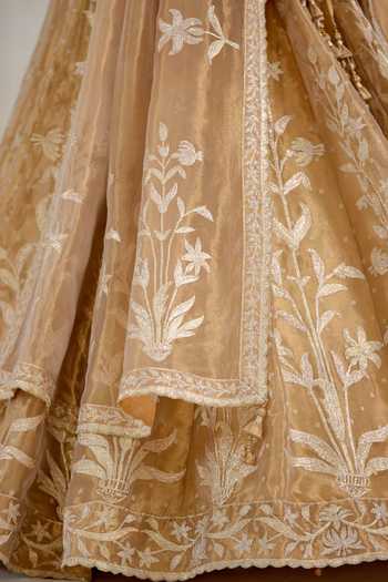 Buy_Shyam Narayan Prasad_Gold Silk, Organza, Tissue Gota Patti Sweetheart Neck Embroidered Lehenga Set _Online