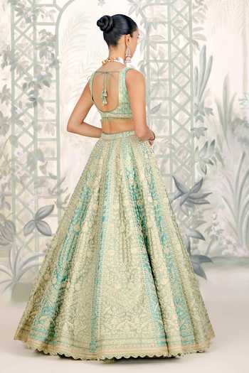Shop_Shyam Narayan Prasad_Green Silk Zari, Embroidery Round Neck Dori Raw Lehenga Set _at_Aza_Fashions