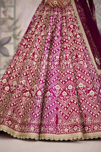 Buy_Shyam Narayan Prasad_Maroon Silk Embroidery, Zari Sweetheart Neck Dori Lehenga Set _Online