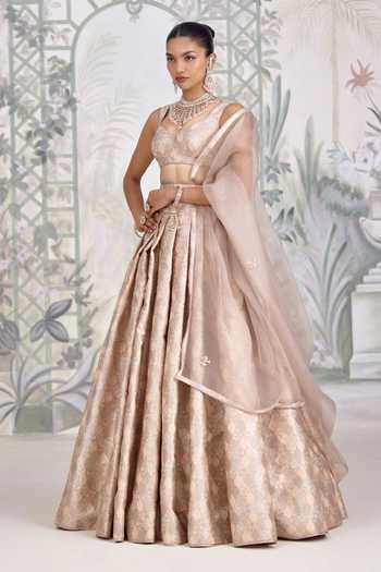 Shyam Narayan Prasad_Grey Silk, Organza, Brocade Embroidery Banarasi Lehenga Set _Online_at_Aza_Fashions