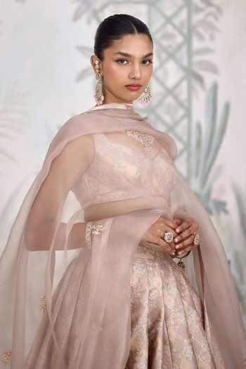 Buy_Shyam Narayan Prasad_Grey Silk, Organza, Brocade Embroidery Banarasi Lehenga Set _Online_at_Aza_Fashions