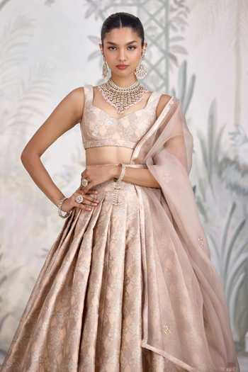 Shop_Shyam Narayan Prasad_Grey Silk, Organza, Brocade Embroidery Banarasi Lehenga Set _Online_at_Aza_Fashions