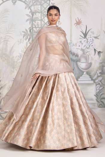 Shop_Shyam Narayan Prasad_Grey Silk, Organza, Brocade Embroidery Banarasi Lehenga Set 
