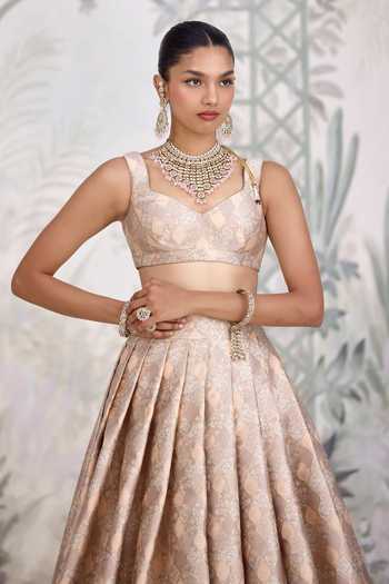 Shyam Narayan Prasad_Grey Silk, Organza, Brocade Embroidery Banarasi Lehenga Set _Online