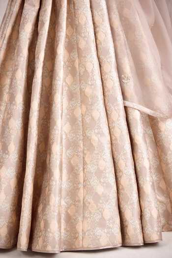 Buy_Shyam Narayan Prasad_Grey Silk, Organza, Brocade Embroidery Banarasi Lehenga Set _Online