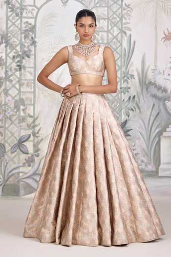 Shop_Shyam Narayan Prasad_Grey Silk, Organza, Brocade Embroidery Banarasi Lehenga Set _Online