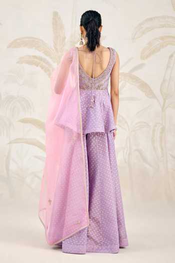Shop_Shyam Narayan Prasad_Purple Brocade Embroidery V-neck Zardozi Top Sharara Set _at_Aza_Fashions