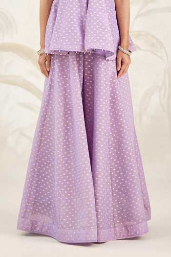 Shop_Shyam Narayan Prasad_Purple Brocade Embroidery V-neck Zardozi Top Sharara Set _Online_at_Aza_Fashions