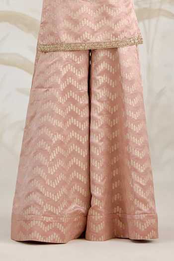Buy_Shyam Narayan Prasad_Pink Silk, Brocade Embroidery V-neck, Yes Zardozi Kurta Sharara Set _Online_at_Aza_Fashions