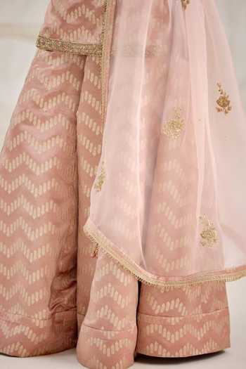 Shyam Narayan Prasad_Pink Silk, Brocade Embroidery V-neck, Yes Zardozi Kurta Sharara Set _Online