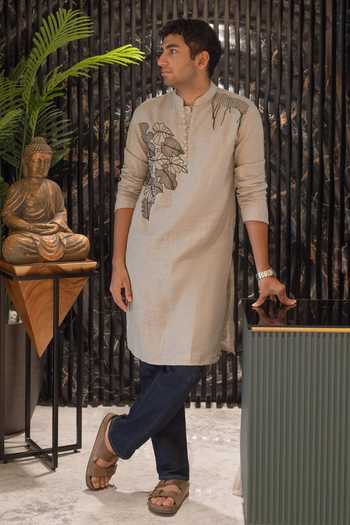 Buy_Heartistry by Anky_Grey Linen Embroidery The Shadow Thread Kurta _at_Aza_Fashions
