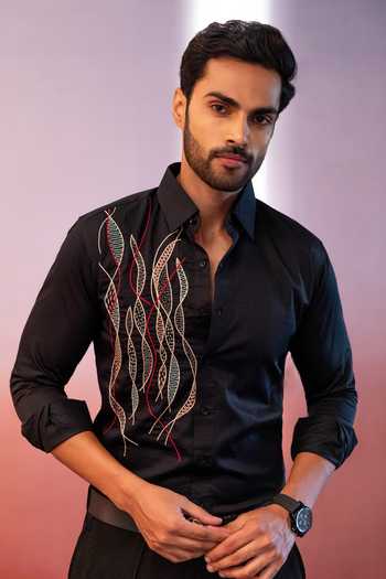 Buy_Heartistry by Anky_Black Pure Cotton Embroidery The Bold Classic Shirt _at_Aza_Fashions