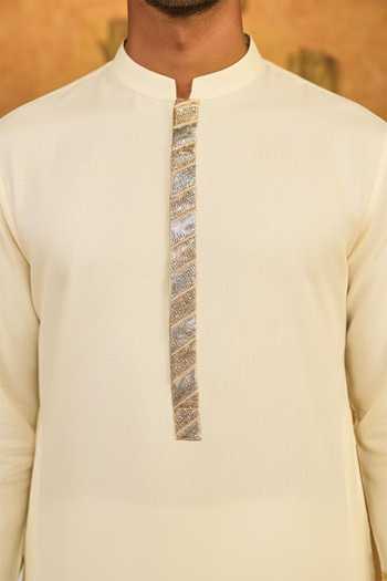 Masaba_Ivory Silk Gota Patti, Foil Printing Midas Touch Kurta Set _Online_at_Aza_Fashions