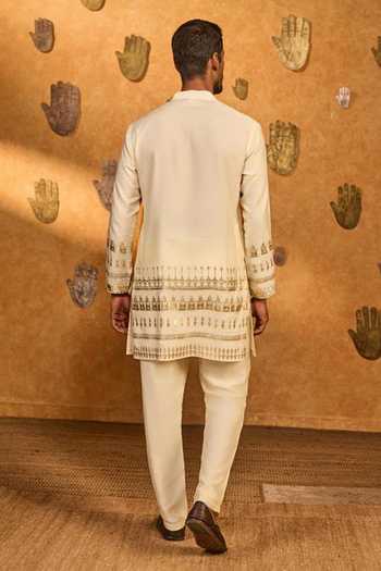 Shop_Masaba_Ivory Silk Gota Patti, Foil Printing Midas Touch Kurta Set _at_Aza_Fashions