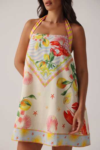 NOIB_Multi Color Linen, Viscose Halter Neck Hazel Printed Dress _Online_at_Aza_Fashions