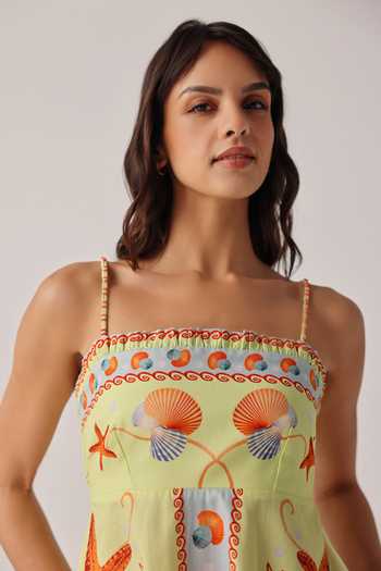 NOIB_Multi Color Cotton Satin Square Neck Nora Placement Print Dress _Online_at_Aza_Fashions
