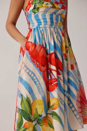 Buy_NOIB_Multi Color Linen, Viscose Halter Neck Hazel Printed Dress _Online_at_Aza_Fashions