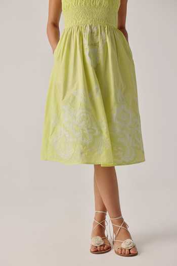 Buy_NOIB_Green Poplin Embroidery Halter Neck Hand Dress _Online_at_Aza_Fashions