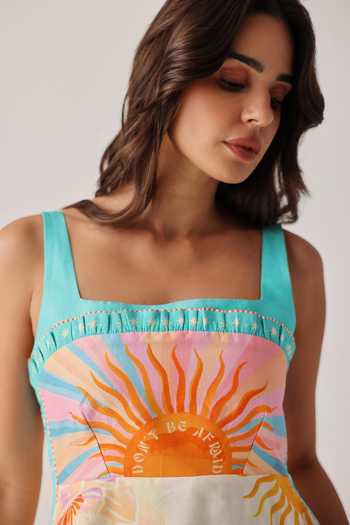 Buy_NOIB_Ivory Linen, Viscose Square Neck Nora Placement Printed Midi Dress _Online_at_Aza_Fashions