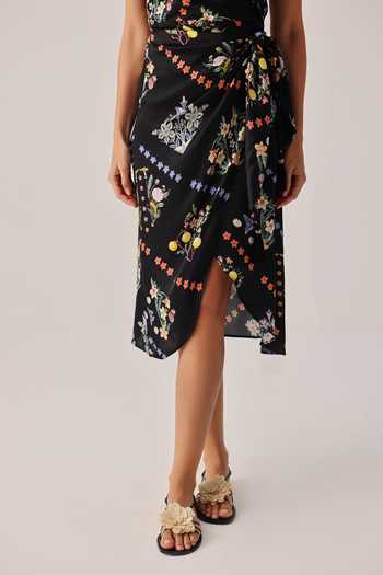 NOIB_Black Satin, Modal One Shoulder Isla Floral Print Dress _Online_at_Aza_Fashions