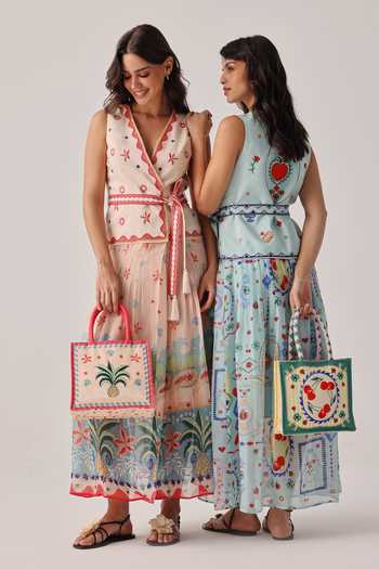Shop_NOIB_Blue Organza, Linen, Viscose Embroidery, Avery Tarot Maxi Dress With Belt _Online_at_Aza_Fashions