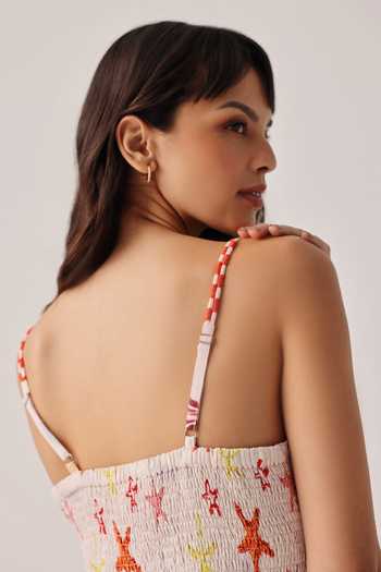 NOIB_Multi Color Linen Square Neck Ruby Placement Print Maxi Dress _Online_at_Aza_Fashions